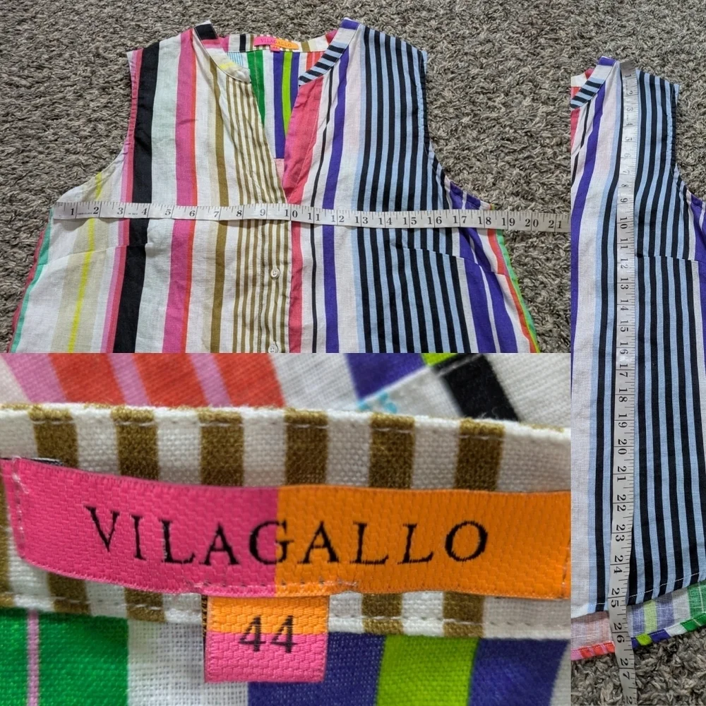 Vilagallo Colorful Striped Sleeveless Linen Button Up Top 44 - Picture 7 of 7